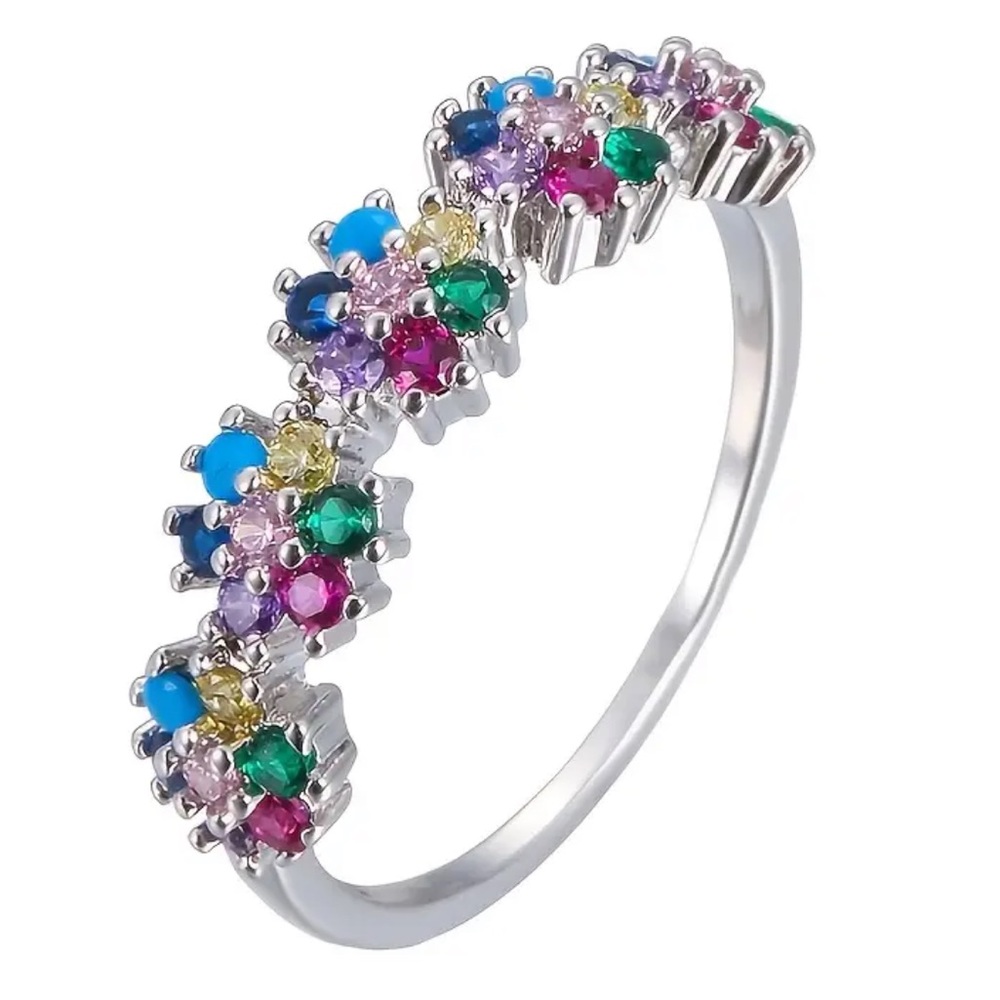🌷NEW Floral Multi Color Sapphire Silver 925 Ring